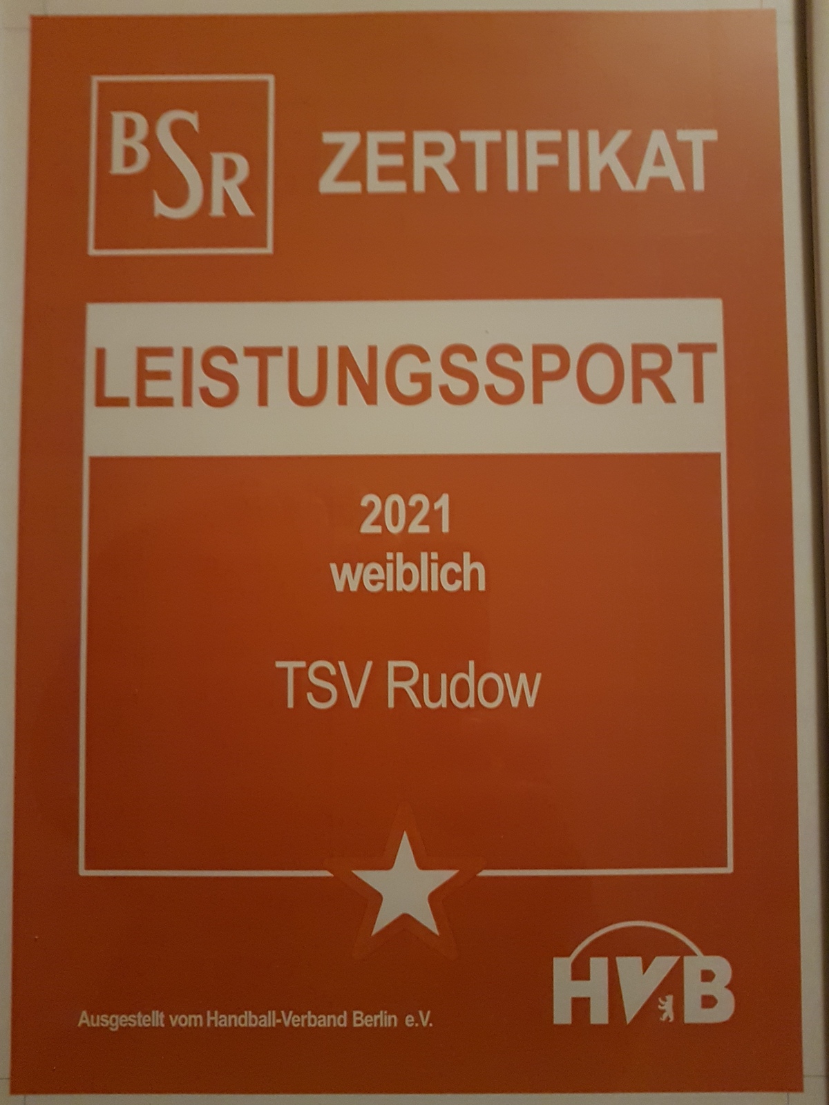 Die weibliche Handballjugend des TSV Rudow erhält auch für 2021 das BSR Zertifikat Leistungssport